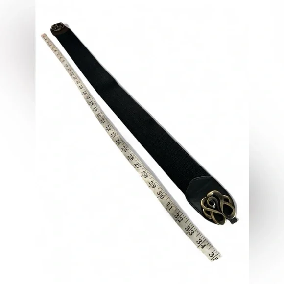 Wide Black Stretch Front Clip Belt Brushed Gold Accent Buckle Size Large - Picture 9 of 12